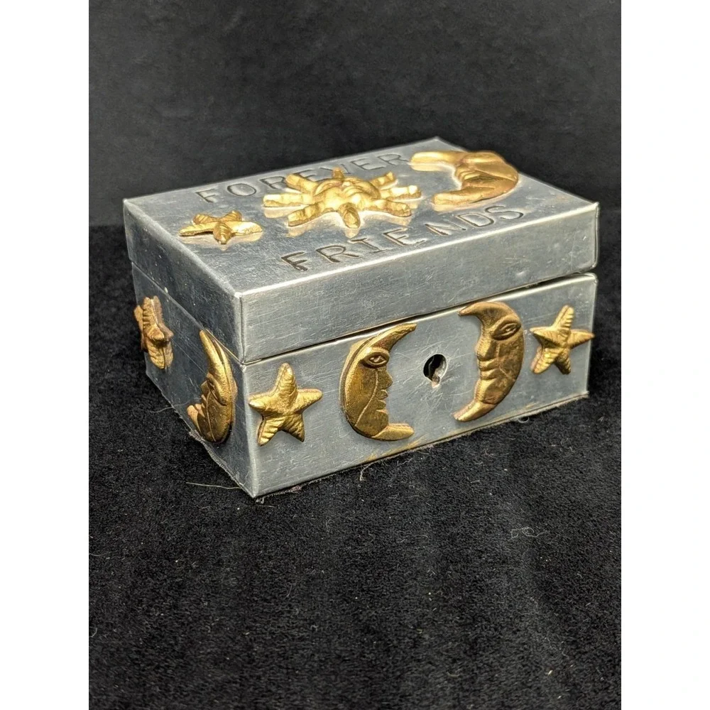 Celestial Sun Moon Star Forever Friends Pewter Wood Trinket Box 4